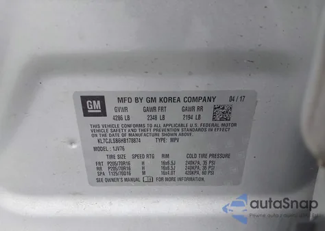 2017 Chevrolet Trax Lt из США, поврежденный, VIN KL7CJLSB6HB178874